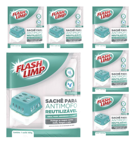 6 Saches Para Antimofo Reutilizável 400 Gramas Flashlimp