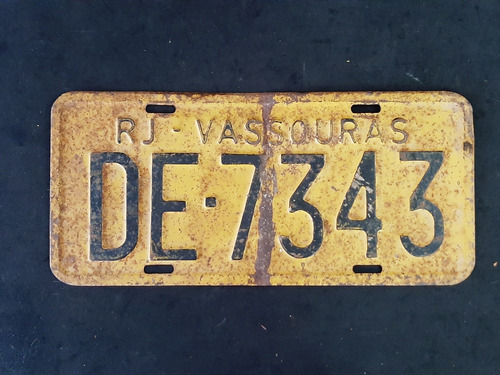 Placa Carro Amarela Original Vassouras Antiga