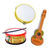 Kit Musical Infantil Brinquedo Tambor + Pandeiro + Viola