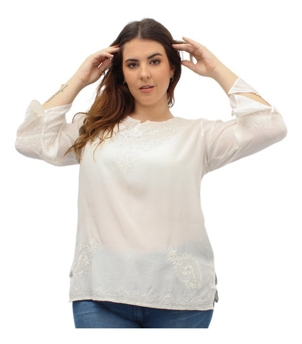 Blusa Janta Manga Abierta Bordada Lentejuelas Importada