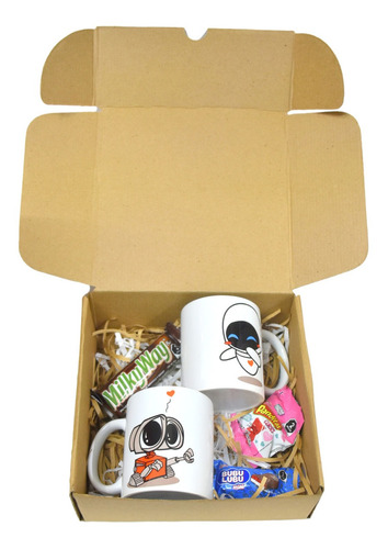 Kit Par Taza Wall E Y Eva, Caja, Para Pareja, Para Regalo