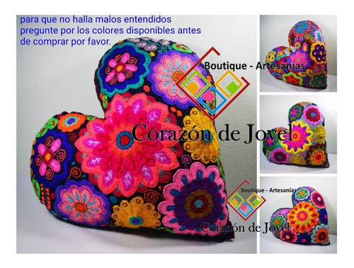 Cojines De Corazón Bordados A Mano Artesanales De Chiapas