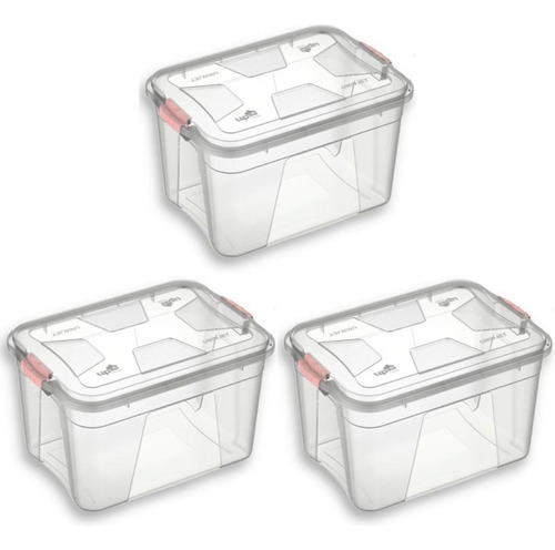 Kit 3 Caixas Organizadora Transparentes 20 Litros Pp Uninjet