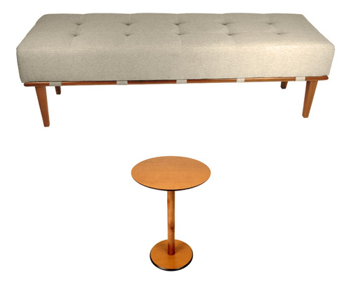 Kit Banco Decorativo Recamier Lounge Linho + 01 Mesa Lateral