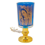 Lampara Tipo Veladora Vaso Azul Imagen Virgen Foco Flama