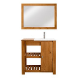 Vanitory Madera Maciza 80cm Puerta Bacha Espejo