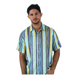 Camisa Casual Manga Corta Para Hombre Estampado En Rayas