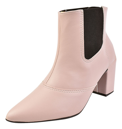 Bota Cano Curto Rosa Chic Calçados Bico Fino Elástico Nude