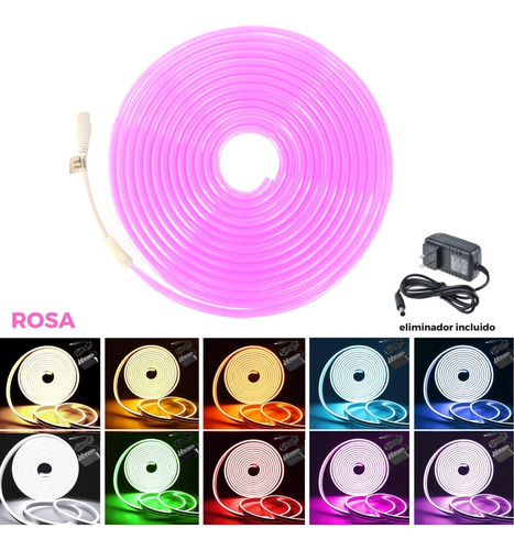 Tira Led Neón Flex Unicolor Decorativa 5 Metros C/eliminador Color De La Luz Rosa