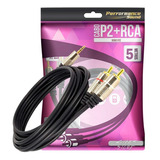 Cabo P2 (3.5mm) P/ 2 Rca Estéreo Profissional Plug Metal 5m