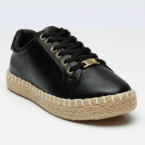 Zapato Alpargata Tenis Negro Dama Cinta Agujetas Yute Fareli