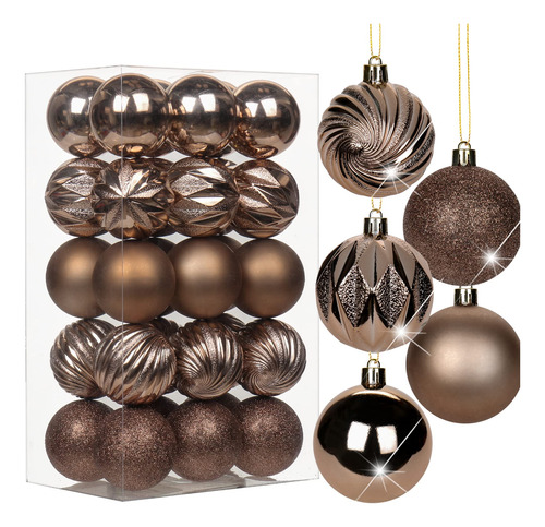 Adornos De Bola De Navidad De 2.36 Pulgadas, Color Marron, 3