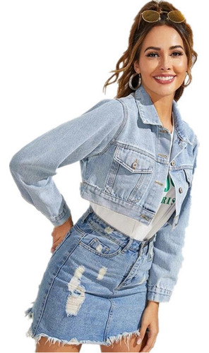 Jaqueta Jeans Feminina Com Lapela Cortada