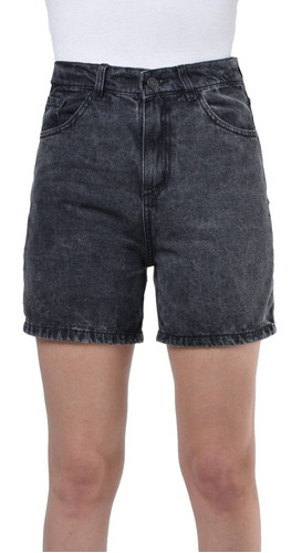 Short Jean Mom Gris Nevado Tiro Alto T40 A60. Di Que Si