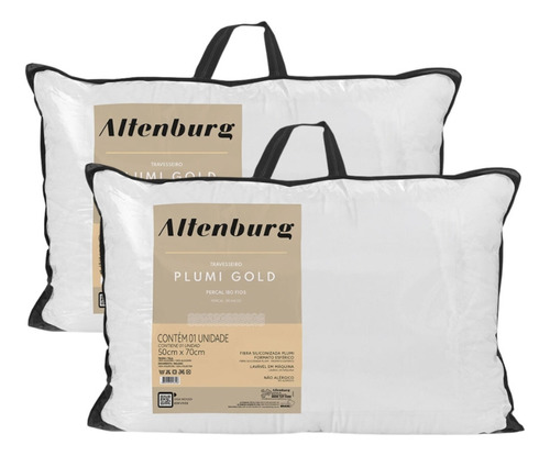 Kit 2 Travesseiros Plumi Gold Percal 50x70cm - Altenburg