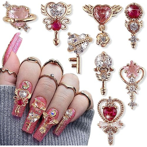 8 Pcs 3d Scepter Zircon Nail Charms Dornail