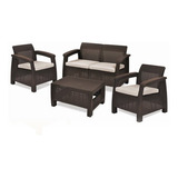 Juego De Living Jardin Exterior Rattan 2 Cuerpos Corfu Keter