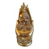 Adorno Figura Buda En Mano Dorado 14cm De Altura.