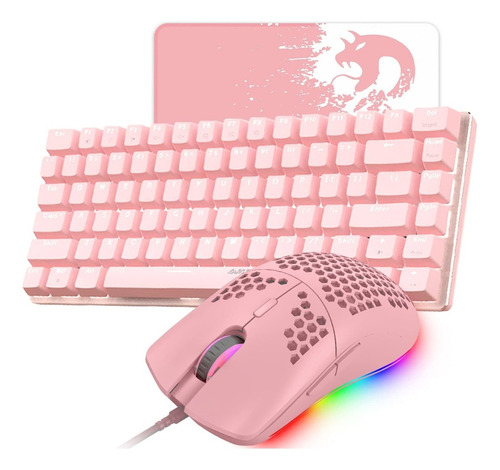 Combo Gamer Teclado Mecánico 60% Mambasnake | Super Combo Color Del Mouse Blanco Color Del Teclado Rosa