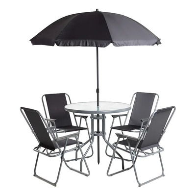 Comedor Exterior Jardín 4 Sillas Mesa Y Sombrilla Negro Negro | Meses sin interés