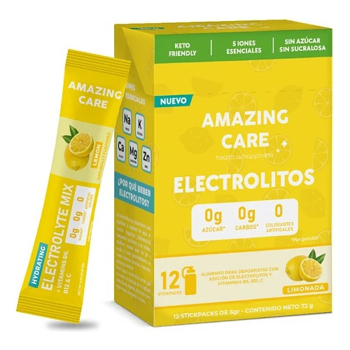 Amazing Care - Electrolitos Limonada 12 Stickpacks