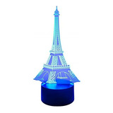 Lampara Nocturna 3d Torre Eiffel  Led 7 Colores Touch