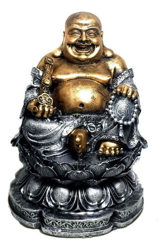 Estátua Buda Chinês Flor De Lótus Sorridente 24cm - 1031