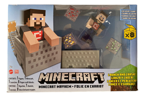 Steve Y Su Carrito Minecraft Mayhem Lanza Y Choca Figura 8cm