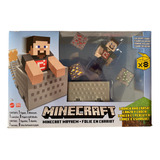 Steve Y Su Carrito Minecraft Mayhem Lanza Y Choca Figura 8cm