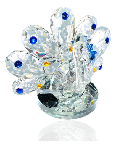 Figura Pavo Real Ojo Turco Azul Transparente Cristal Con Luz