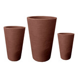 Kit 3 Vasos Decorativos Plantas Coluna Redonda Cone Pp P & M