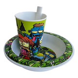 Set De Plato Hondo + Vaso Infantil  Oso Frozen Zombies