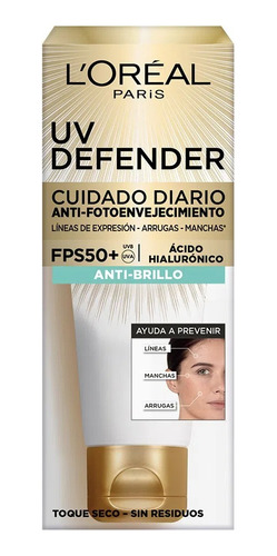 Crema Facial L'oréal Uv Defender Anti Brillo Fps 50+ X 40 Ml