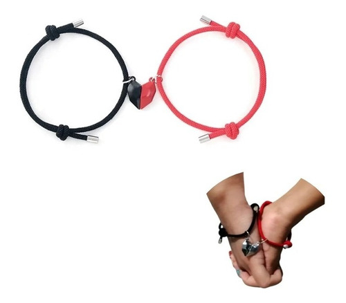  Pulseras De Corazón Con Imán Parejas Brazalete Rojo\negro