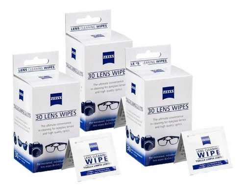 Zeiss Wipes, Paño Limpia Pantallas Lentes (3 Cajas De 30)