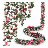 Enredadera Flores Rosas Seda Decoración X6 Und 240 Cm