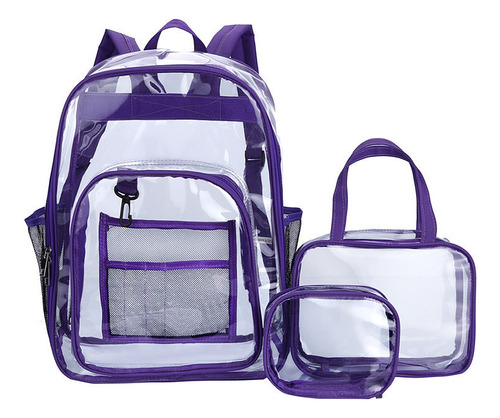 Kit De Mochila Transparente Gran Capacidad Simple 3pcs