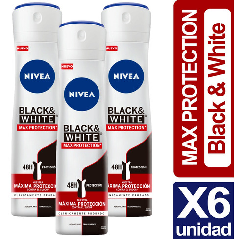 Desodorante Nivea Mujer Black White Max Protection Pack X6