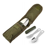 Set Cubiertos Caza Camping Pesca Con Funda  Kaos En 11 X2uni