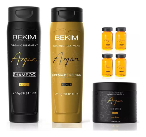 Ampollas Argan Bekim X4un+shampoo+crema De Peinar+mascara 