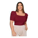 Blusa Polera Cuello Cuadrado Manga Bombache Plus Size B006