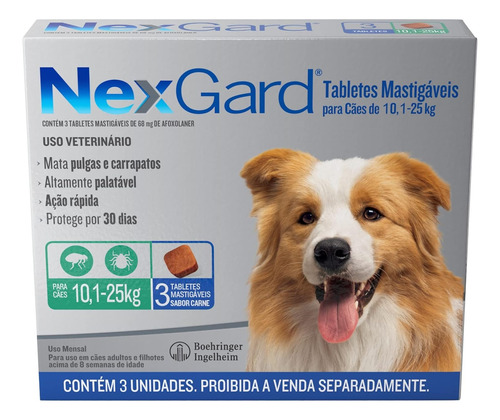 Nexgard Para Cães De 10,1 A 25 Kg - 3 Tabletes