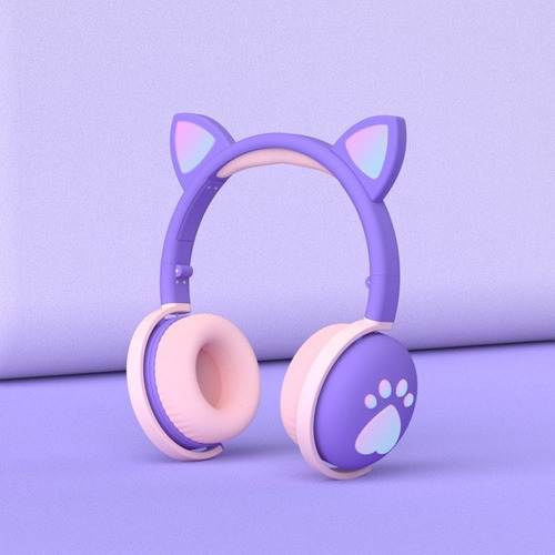 Auriculares Bluetooth Brillante Lindo Led Gato Oído Pata Niñ