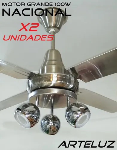 Ventilador Platil Palas Ac.inox + Plafon Bochas Y Lamp X2u