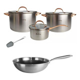 Set Ollas Wok Hudson Acero Inox Golden Inducción 7pz