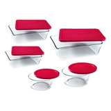 Set Juego 5 Fuentes Vidrio Tapa Pyrex Horno Simply Store