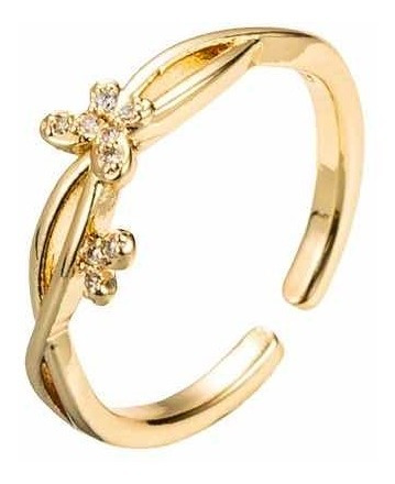 Anillo Oro 18k Lam + Regalo Mariposas Ajustable Cristal Dama