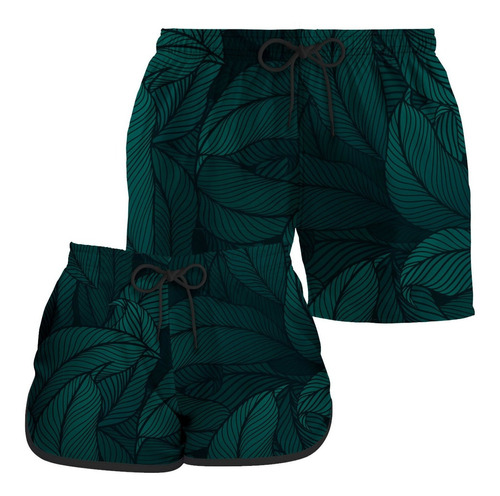 Kit Short Casal Mozão Moda Praia Folhas Inverno 