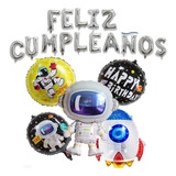 Globos Metálicos (5 Piezas) Fiesta Espacial + Letrero