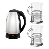 Kit Pava Electrica 1,8l + 2 Jarrito Cafe Vidrio Metal 200ml